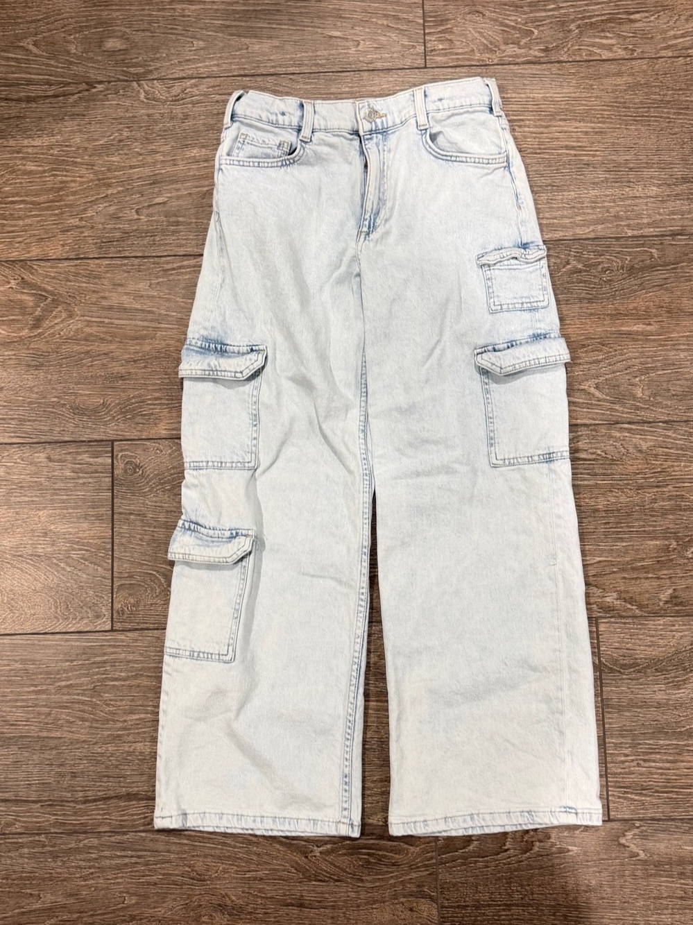 H&M Wide Leg Cargo Jeans in Blue Waist Girls Size 14